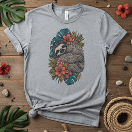 Camiseta Siesta Paradisíaca Floral Tropical Perezoso, Vacac