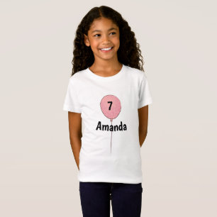 Camiseta Siete cumpleaños con nombre y globo rosa