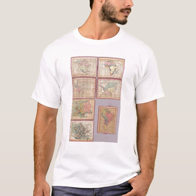 Camiseta Siete mapas del rompecabezas del mundo (Anverso)