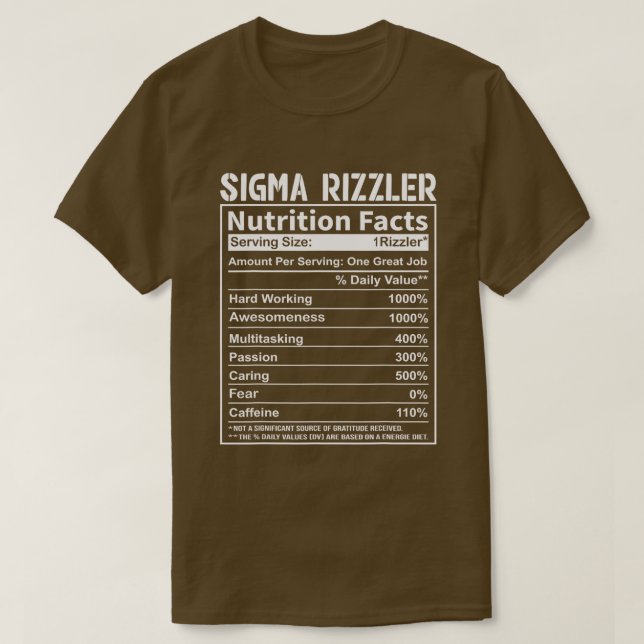 Camiseta Sigma Rizzler Nutrición Hechos Rizz Funny Rizzler  (Diseño del anverso)