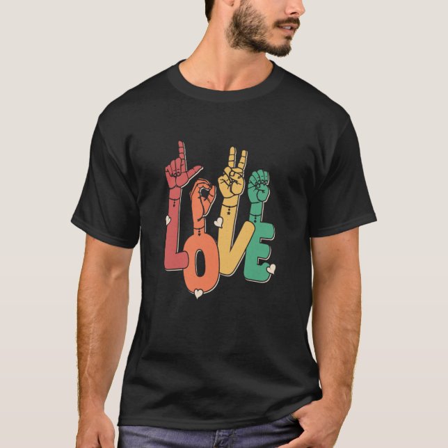 Camiseta Sign Language Love ASL Deaf Hearing Impaired Inter (Anverso)