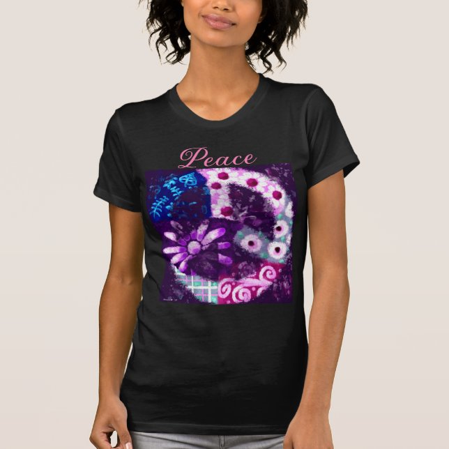 Camiseta Signo abstracto de paz arte hippie morado rosado (Anverso)