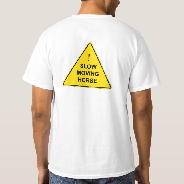 Camiseta Signo de advertencia amarillo divertido "Caballo l (Reverso)