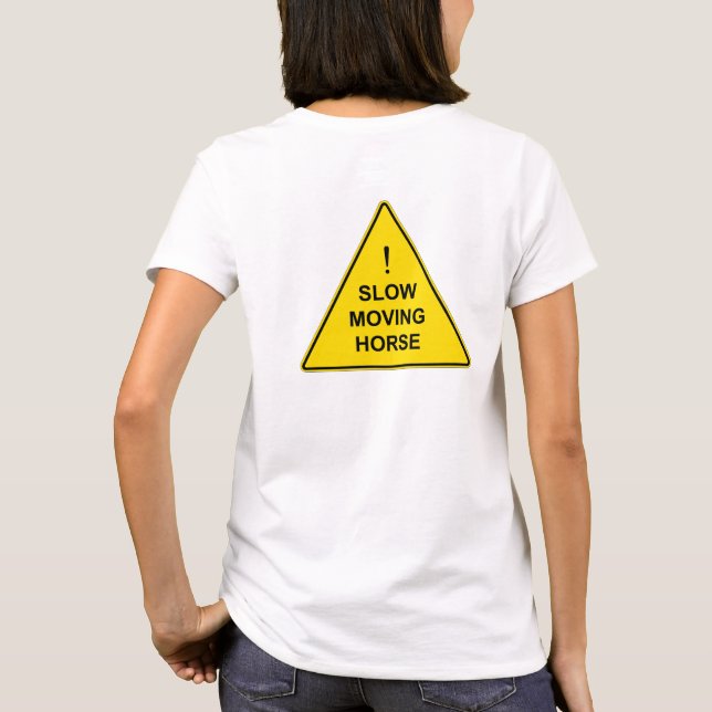 Camiseta Signo de advertencia amarillo divertido "Caballo l (Reverso)