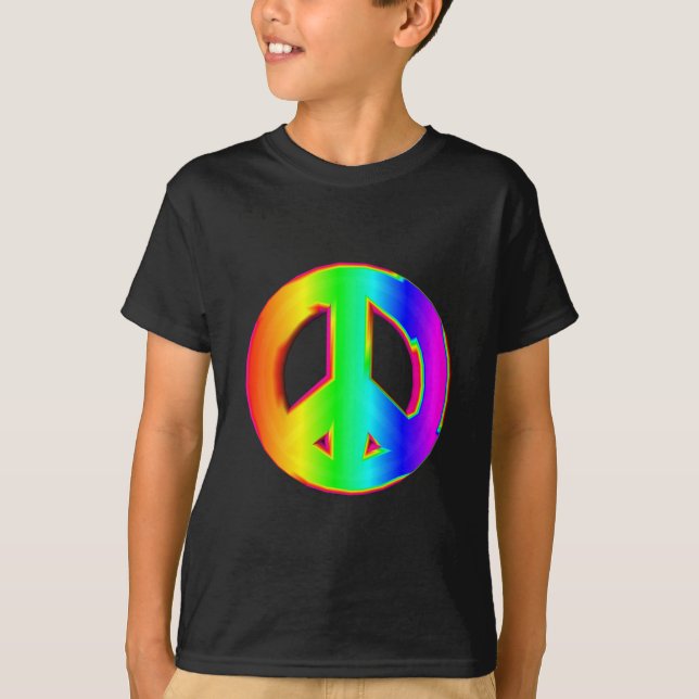 Camiseta signo de la paz tridimensional #1 del arco iris (Anverso)