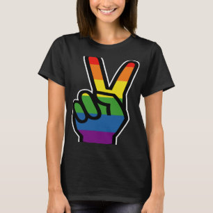 Camiseta Signo de orgullo de paz con mano arco iris