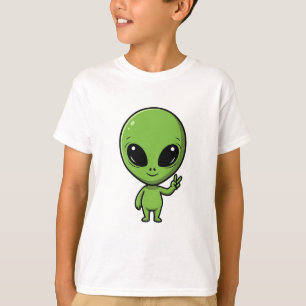 Camiseta Signo de Paz Alien Verde Lindo para Niños
