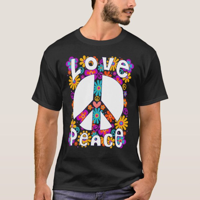 Camiseta Signo de paz Amor 60s 70s Tye Dye Hippie Costume 1 (Anverso)