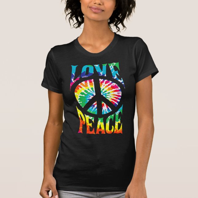 Camiseta Signo de paz Amor 60S 70S Tye Dye Hippie Vestuario (Anverso)