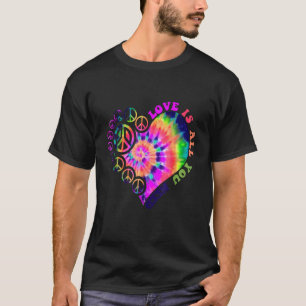 Camiseta Signo de paz amor disfraz hippie de tintes de los 