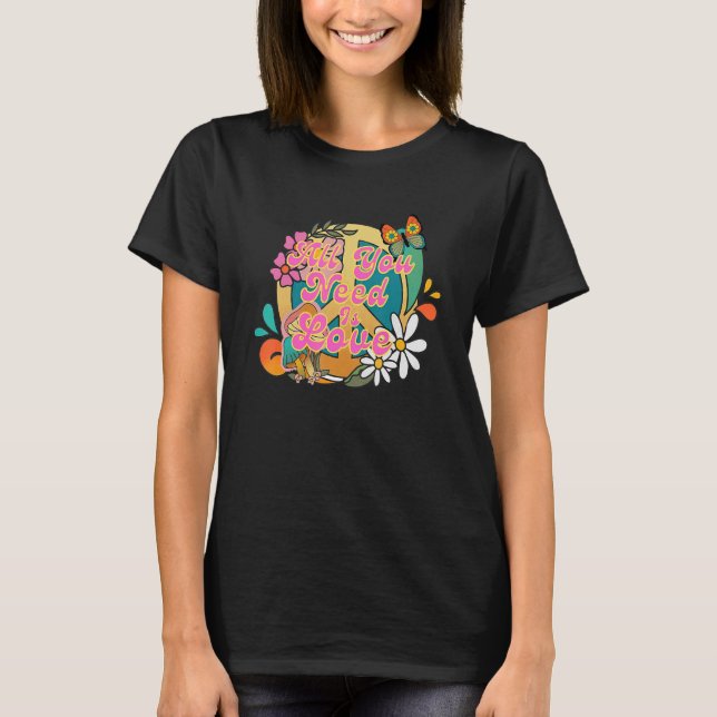 Camiseta Signo de paz amor retro 60 70 Hippie Groovy Vibes  (Anverso)