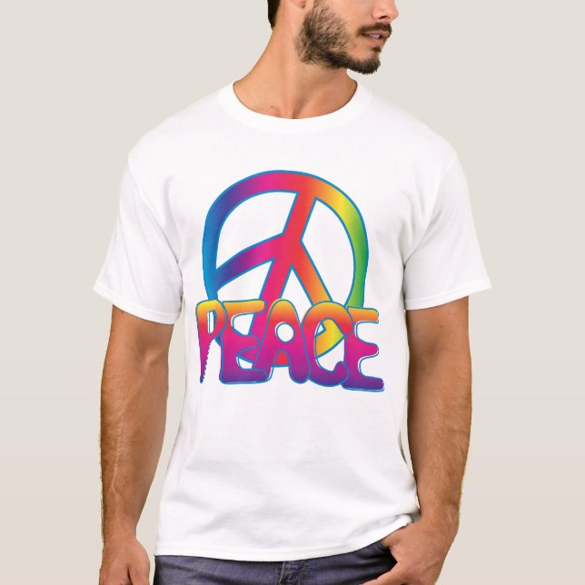 Camiseta Signo de Paz Arcoíris Retro Hippie (Anverso)