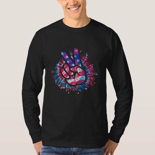 Camiseta Signo de paz azul blanco rojo patriótico hippie Us (Anverso)