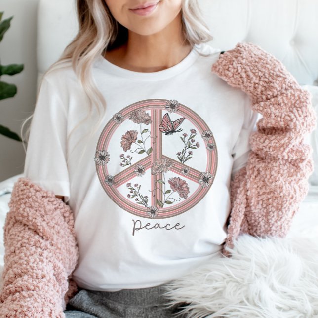 Camiseta Signo de paz Boho mariposa floral Giro retro (Subido por el creador)