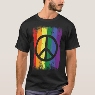 Camiseta Signo de paz con bandera arco iris retro Lgbt Pri