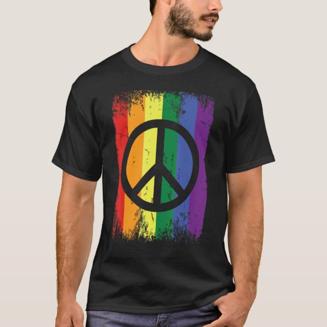 Camiseta Signo de paz con bandera arco iris retro Lgbt Pri  (Anverso)