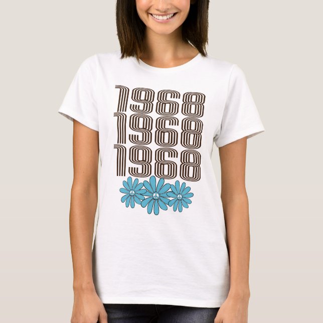 Camiseta Signo de paz de 1968 poder de flores hippie Aqua (Anverso)