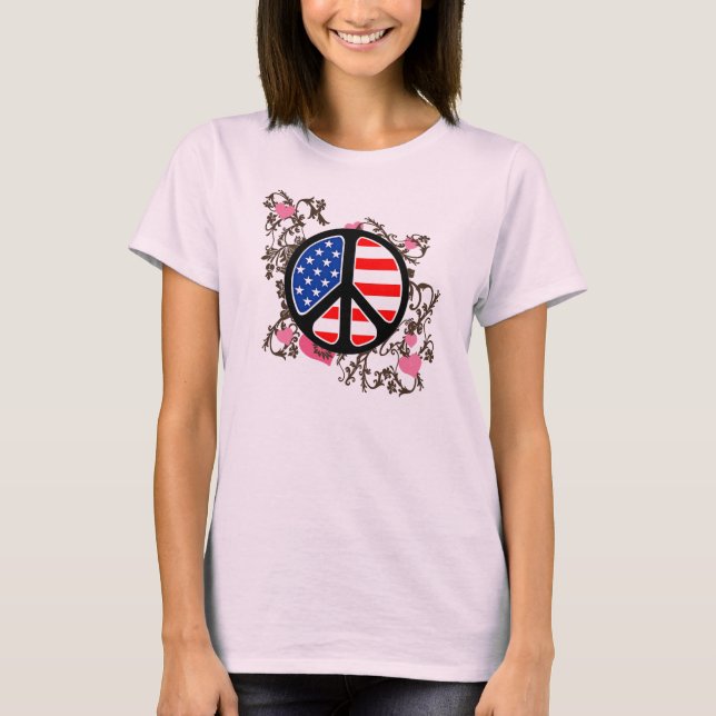 Camiseta Signo de paz de bandera estadounidense (Anverso)