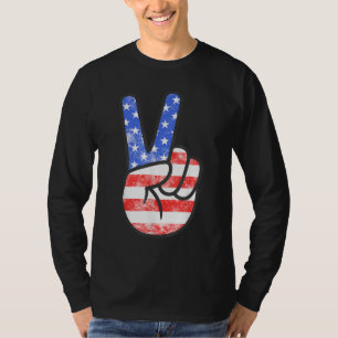 Camiseta Signo de paz de bandera estadounidense da la mano
