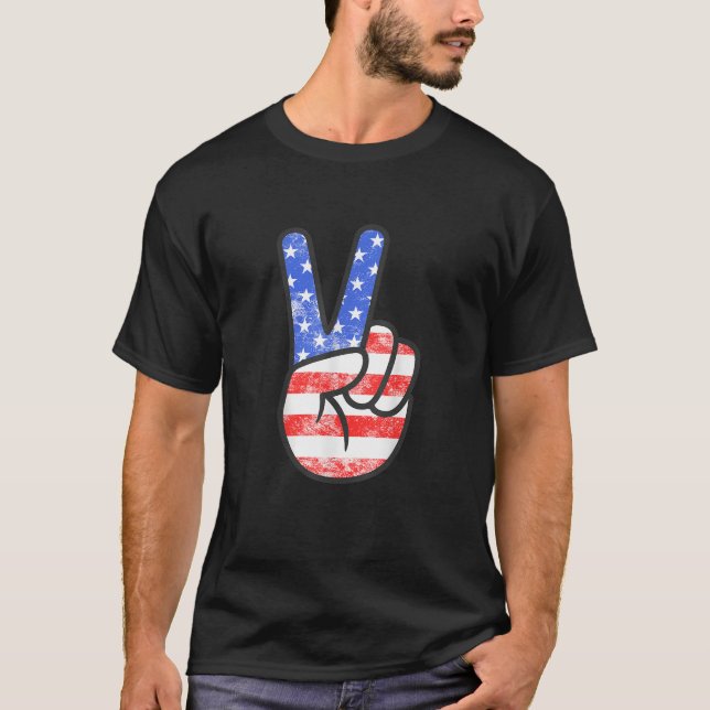 Camiseta Signo de paz de bandera estadounidense da la mano  (Anverso)