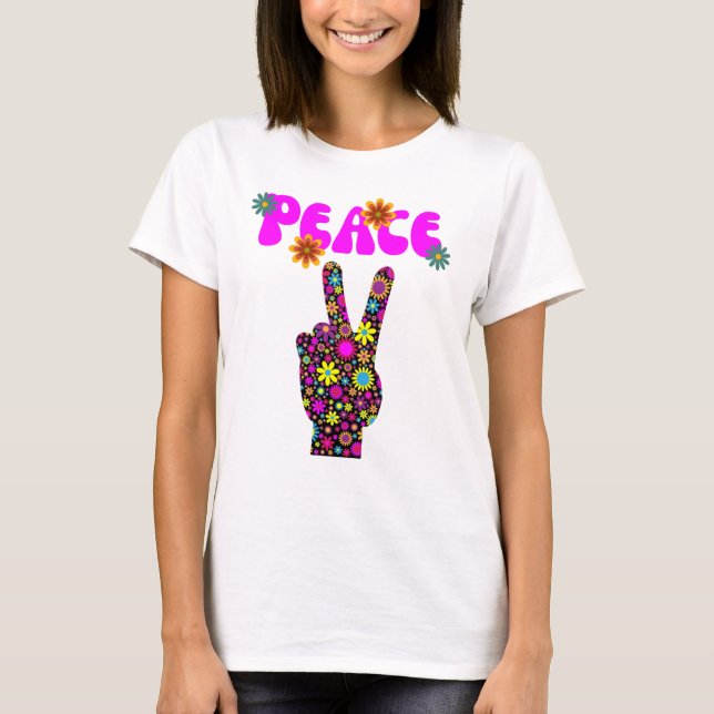 Camiseta Signo de paz de flor retro (Anverso)
