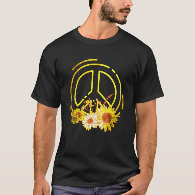 Camiseta Signo de paz de flores hippie símbolo de paz retro (Anverso)