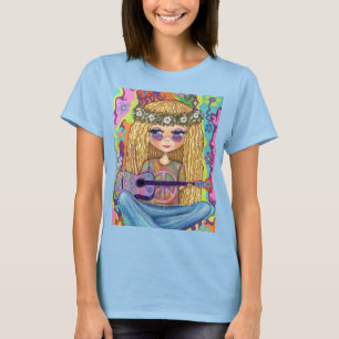 Camiseta Signo de paz de guitarra púrpura de pelo dorado hi