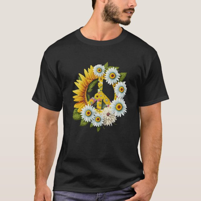 Camiseta Signo de paz de margarita hippie giratorio girasol (Anverso)