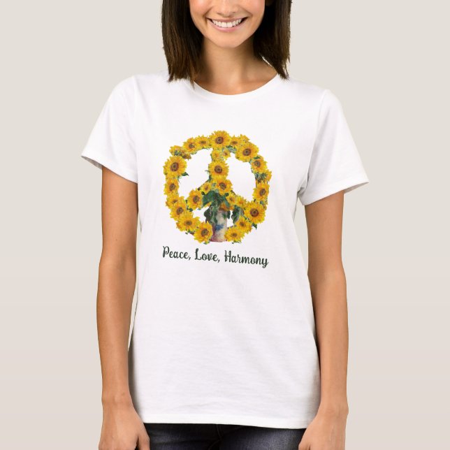 Camiseta Signo de paz de Monet Sunflowers con diseño de cit (Anverso)