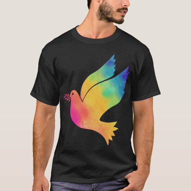 Camiseta Signo de paz de pájaro arcoiris tela de tintineo (Anverso)
