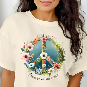 Camiseta Signo de paz de "poder floral por la paz" retro de