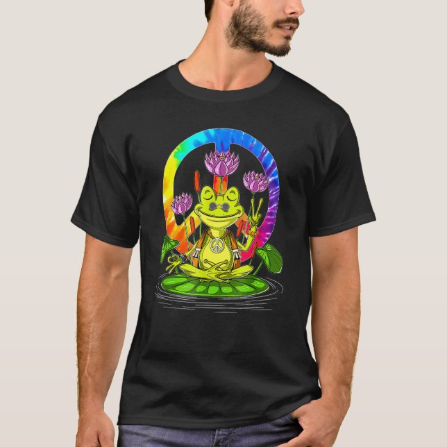 Camiseta Signo de paz de rana hippie yoga hippies 70 para m (Anverso)