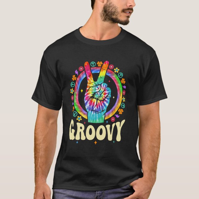 Camiseta Signo de paz de tinte de amarre Amor a Groovy Fies (Anverso)
