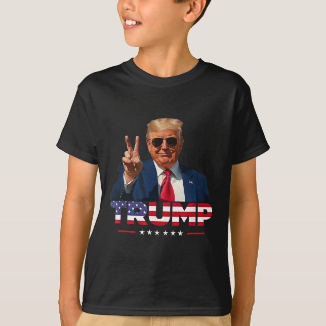 Camiseta Signo de paz de Trump con bandera de Estados Unido (Anverso)