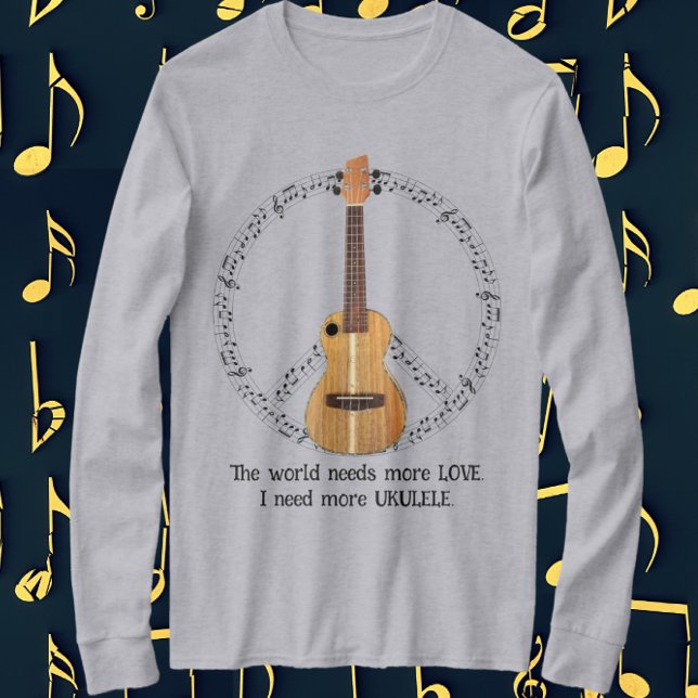 Camiseta Signo de paz de Ukulele El mundo necesita amor (Ukulele fun for all. Check out the color and style choices.)