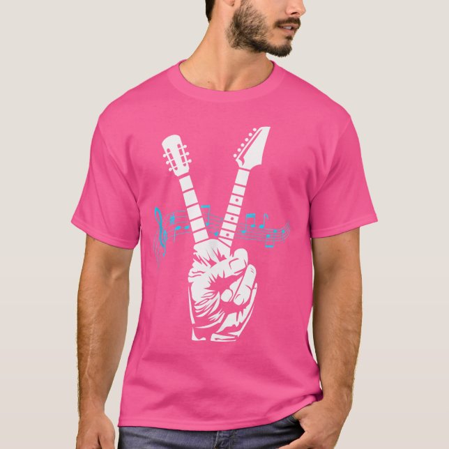 Camiseta Signo de paz Dedos de guitarra acústica eléctrica (Anverso)