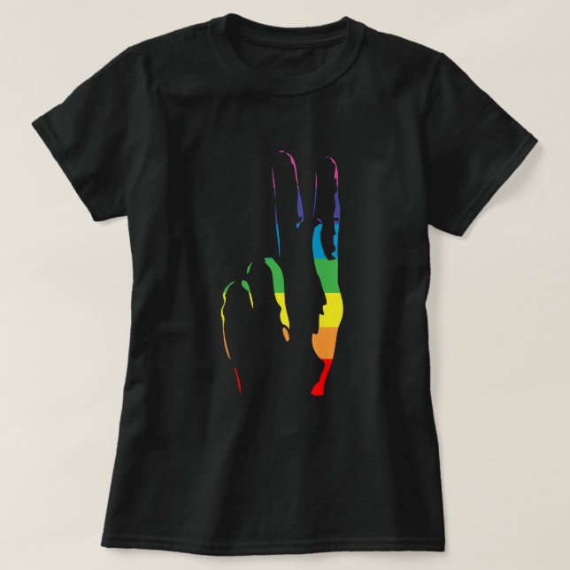 Camiseta signo de paz del orgullo arco iris (Diseño del anverso)
