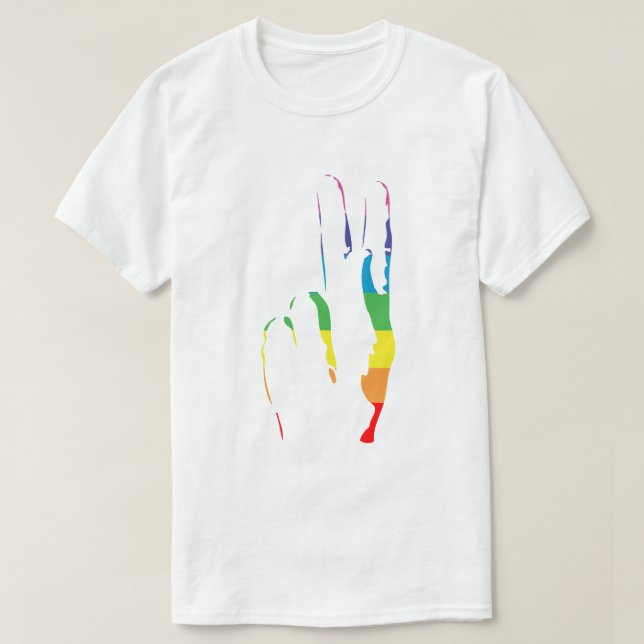 Camiseta signo de paz del orgullo arco iris (Diseño del anverso)