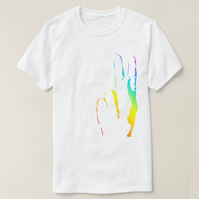 Camiseta signo de paz del orgullo arco iris (Diseño del anverso)