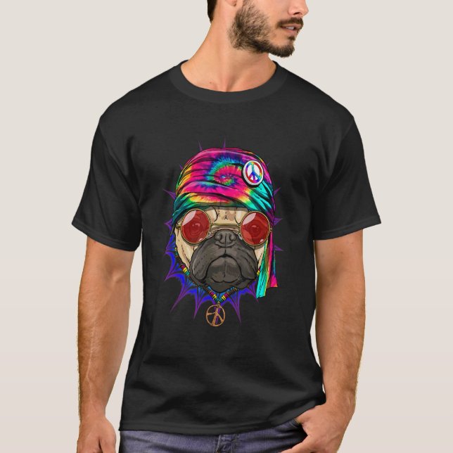Camiseta Signo de paz del tinte del hippie Pug tie Psychede (Anverso)