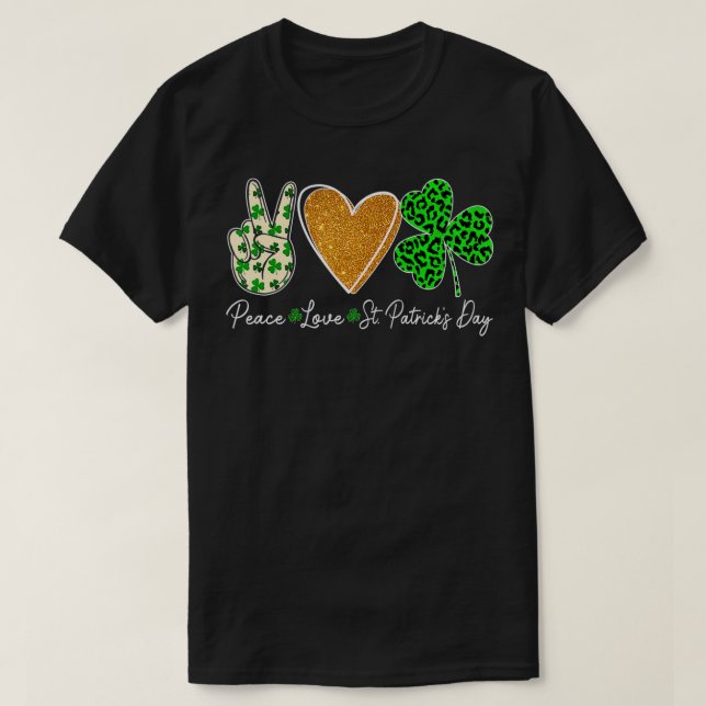 Camiseta Signo de paz divertida corazón Shamrock Peace Love (Diseño del anverso)