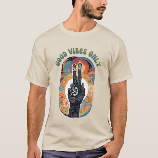 Camiseta Signo de paz entre flores: sólo buenas vibraciones (Anverso)
