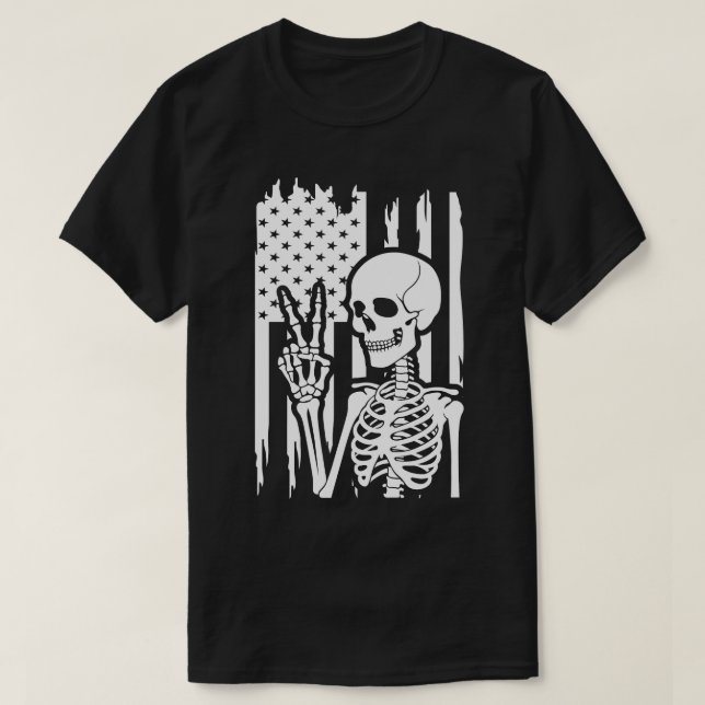 Camiseta Signo de paz esqueleto con la angustiada bandera e (Diseño del anverso)