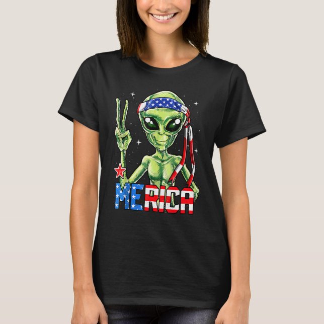 Camiseta Signo De Paz Extranjera 4 De Julio Merica Ufo Amer (Anverso)