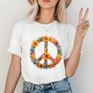 Camiseta Signo de paz floral retro