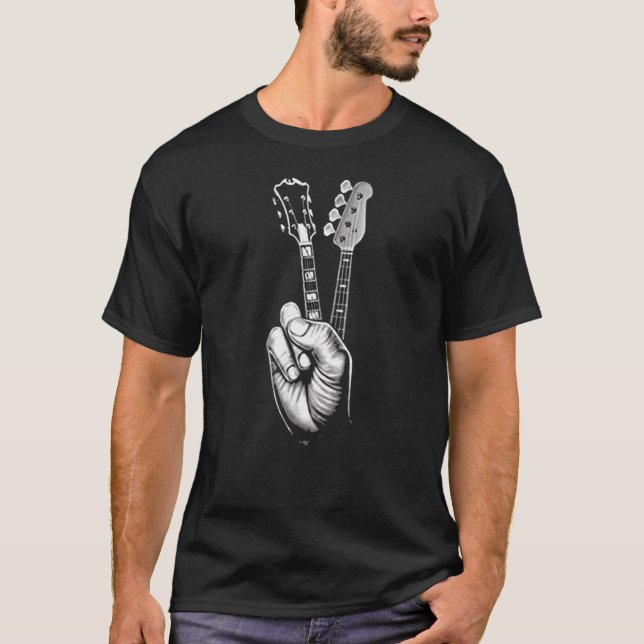 Camiseta Signo de paz guitarra acústica dedos música guitar (Anverso)