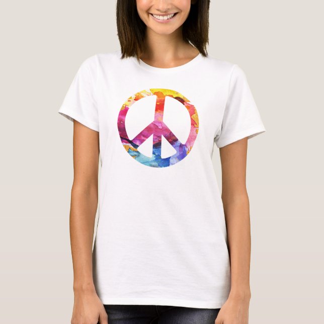 Camiseta Signo de paz Hippie Chica 70 Watercolor Art (Anverso)