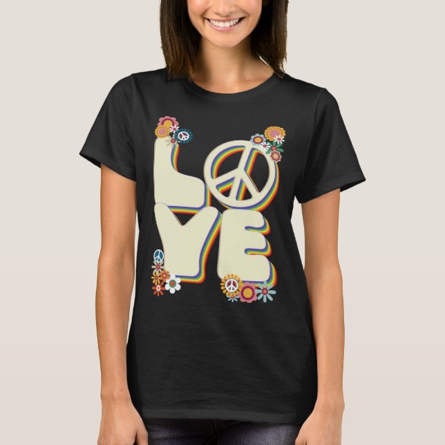Camiseta Signo de paz hippie de amor flores Groovy Retr de  (Anverso)