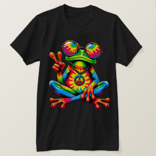 Camiseta Signo de paz hippie de la rana de paz de tinte de 