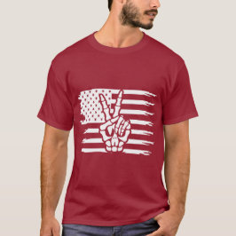 Camiseta Signo de paz mano de esqueleto de bandera estadoun